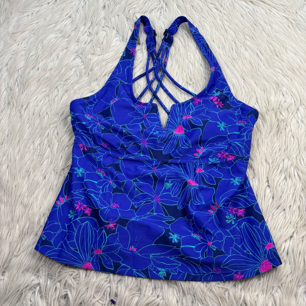 Title Nine Women's 34C Blue Purple Floral Underwire Tankini Top Strappy